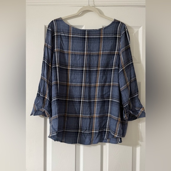 J. Jill Lightweight Plaid Top Women’s Large – Blue & Brown Cotton Modal Blend - Picture 1 of 5